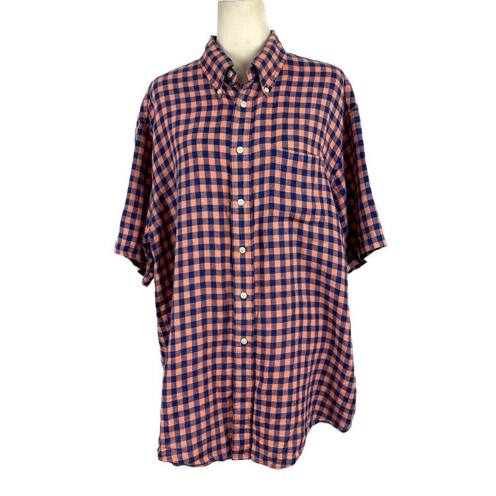 Brooks Brothers 346 Men's Large 100% Linen Plaid Original Polo Golf Shirt